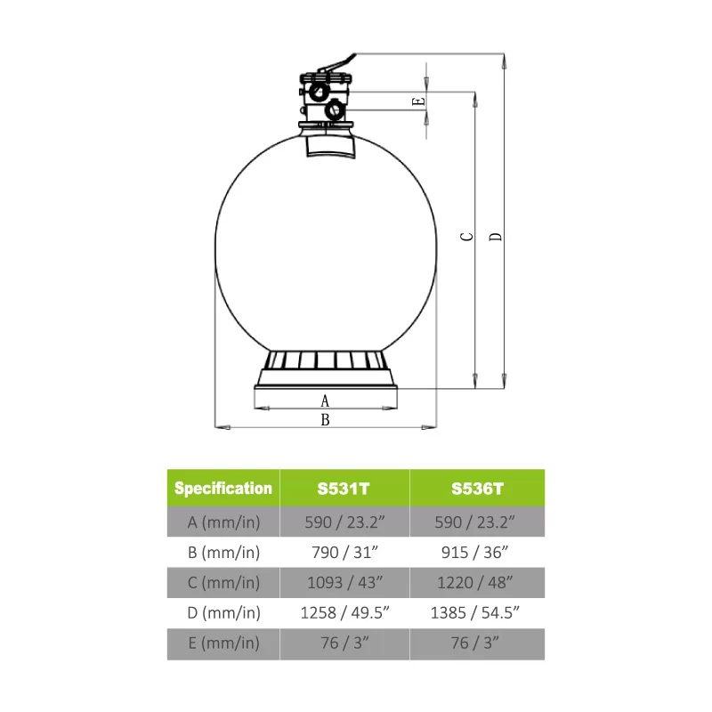 Reliant CT Sand Filter - Dimensions