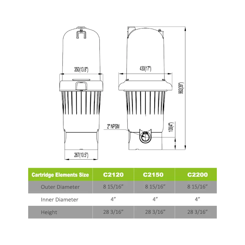 Reliant LC Cartridge Filter - Dimensions