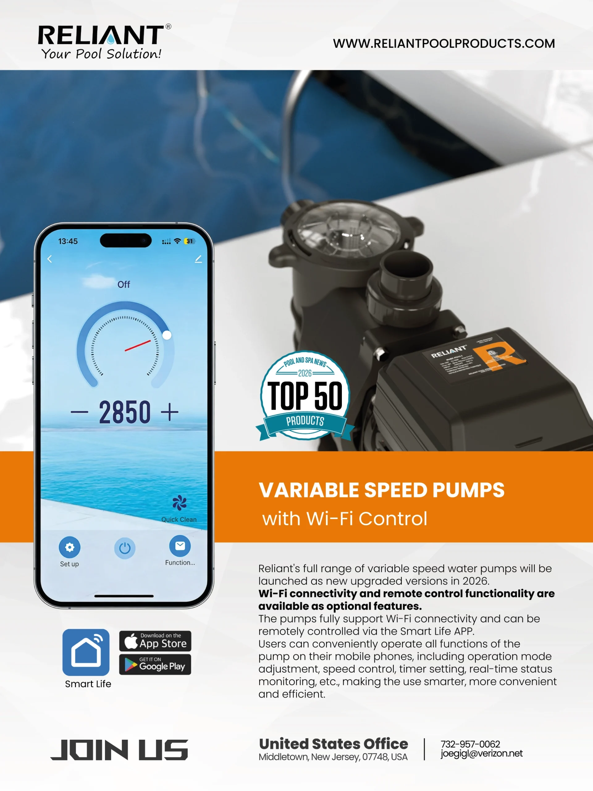 Reliant Variable Speed Pump Honored as Pool & Spa News 2026 Top 50 Products